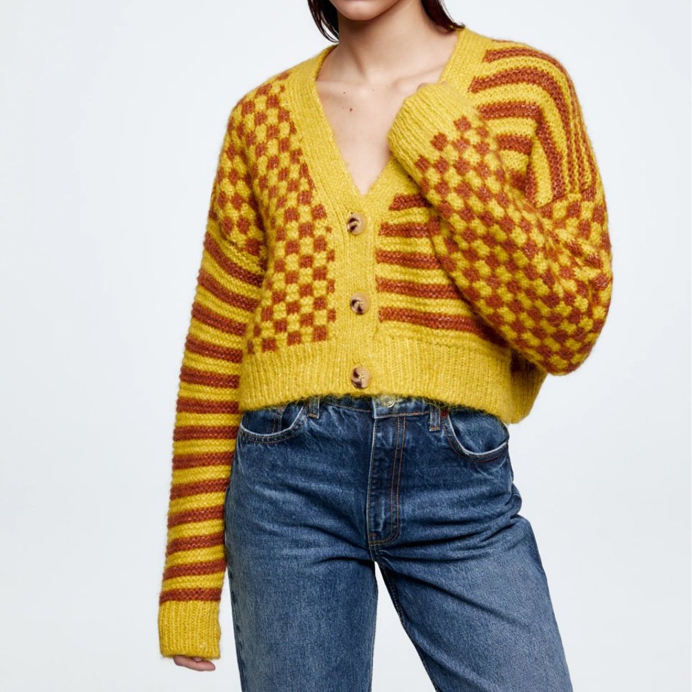 Zara Combination Jacquard Knit Cardigan S - Picture 7 of 8